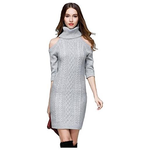 emmarcon elegante abito vestito invernale in maglia donna maxi maglione collo alto-grey-it44/l