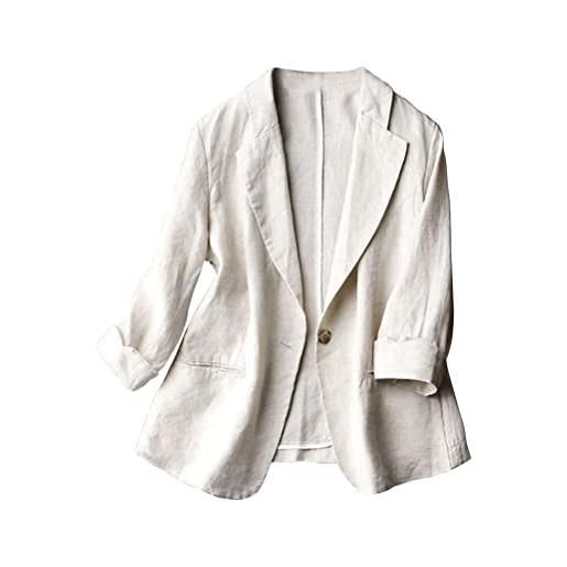 Tomwell donna giacche da abito e blazer in lino elegante maniche lunghe slim fit bavero cardigan con bottoni ol giacca da ufficio primaverile giacca abiti top a grigio s