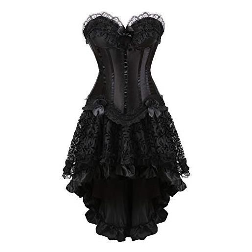 WLFFW bustino corsetto donna e gonna tutu steampunk satin a strisce (eu(36-38) l, nero)