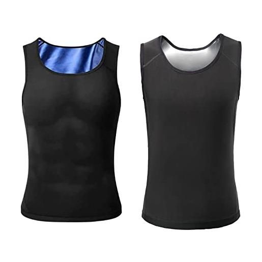 Chagoo mansottile ion shaping vest, gynecomastia compress tank top, compression tank top men shaper vest (4xl, blu nero + argento nero)