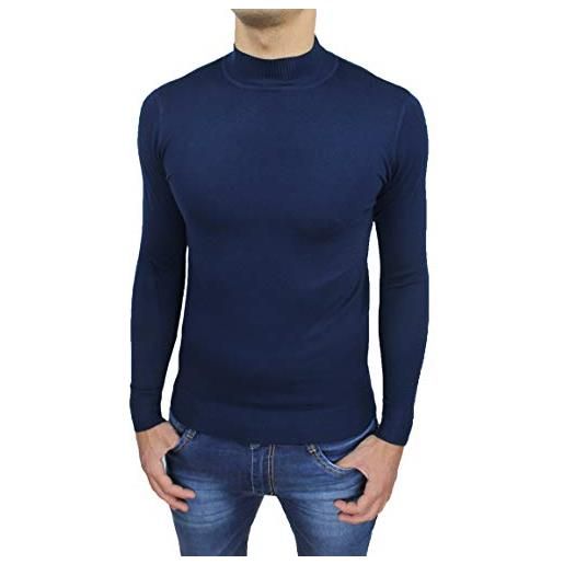 Mat Sartoriale maglioncino lupetto uomo blu casual golfino maglia pullover slim fit aderente invernale (l)