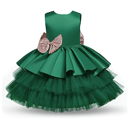 NNJXD bambino ragazza abito da principess bowknot paillettes vestiti spettacolo nozze abito tutu taglia80 (6-12 mesi) 730 verde-a