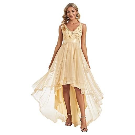Ever-Pretty vestiti da cerimonia e ballo stile impero linea ad a scollo a v hi-low elegante tulle donna oro 48