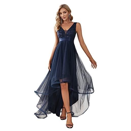Ever-Pretty vestiti da cerimonia e ballo stile impero linea ad a scollo a v hi-low elegante tulle donna blu navy 52