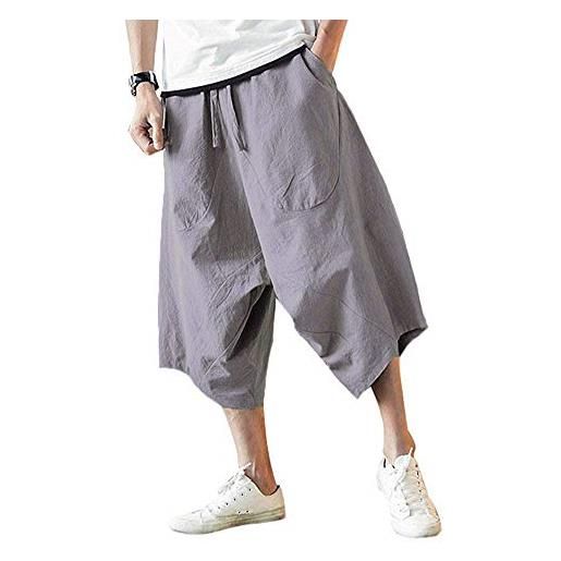 Minetom uomo pantaloni di lino casual capri pantaloncini bermuda 3/4 cargo shorts vintage oversize baggy coulisse comodo jogging pants rosso m