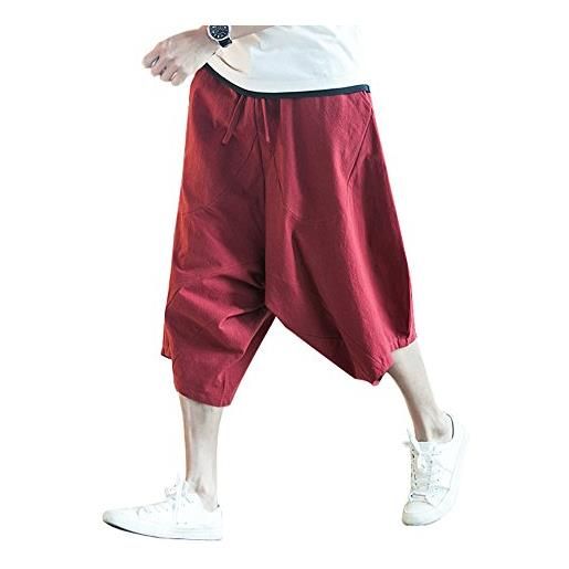 Minetom uomo pantaloni di lino casual capri pantaloncini bermuda 3/4 cargo shorts vintage oversize baggy coulisse comodo jogging pants beige l