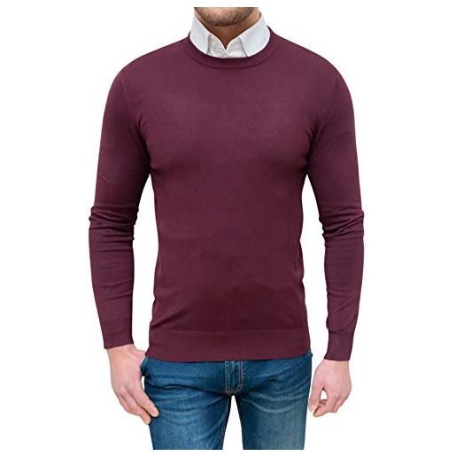 Evoga maglione pullover uomo slim fit casual invernale bordeaux maglioncino golf girocollo (xl, bordeaux)