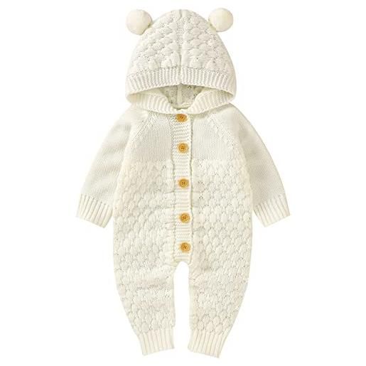 amropi neonato maglione unisex bambino tutine con cappuccio pagliaccetto lavorato a maglia tuta beige, 6-12 mesi