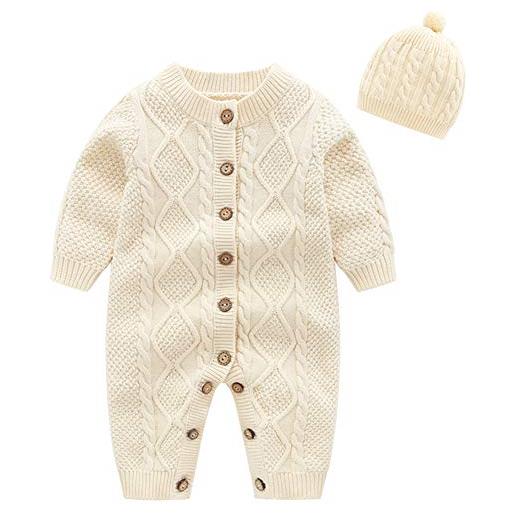 amropi neonato maglione unisex bambino tutine manica lunga pagliaccetto lavorato a maglia tuta beige, 3-6 mesi