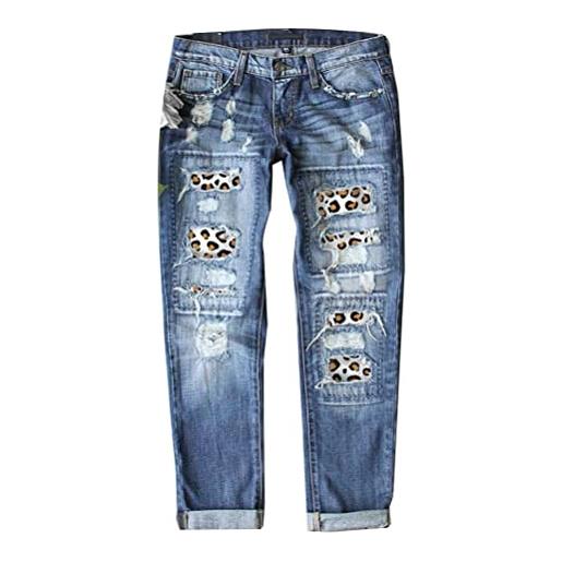 Onsoyours jeans da donna jeans casual con stampa girasole jeans boyfriend gamba dritta jeans a vita alta pantaloni blu jeans patchwork floreali leopardati d blu02 l