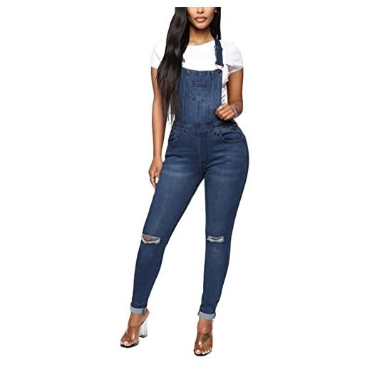 ORANDESIGNE salopette jeans donna senza maniche tuta in denim da donna jumpsuit pantaloni casual vintage jeans lunga salopette estivi moda overall playsuit romper h blu scuro l