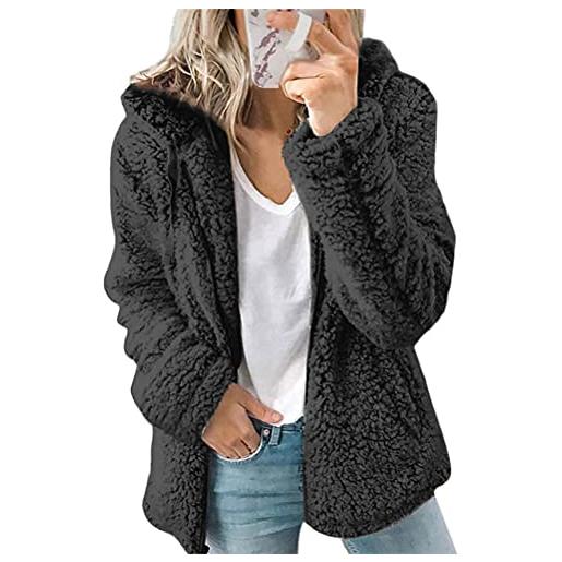 ORANDESIGNE giacca donna pelliccia ecologica cappotti con tasche tinta unita cappotto teddy giacca ciniglia cappotti taglie forti streetwear felpa jacket b nero s