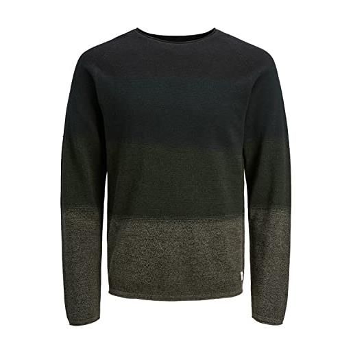 JACK & JONES men knit sweater | round neck basic longsleeve pullover | cotton shirt jjehill, colore: bruno, dimensione maglia: m