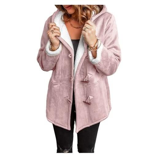ShangSRS cappotto donna invernale trench di media lunghezza con cappuccio elegante cardigan giacca parka in tinta unita antivento caldo cappotti (2xl, rosa)