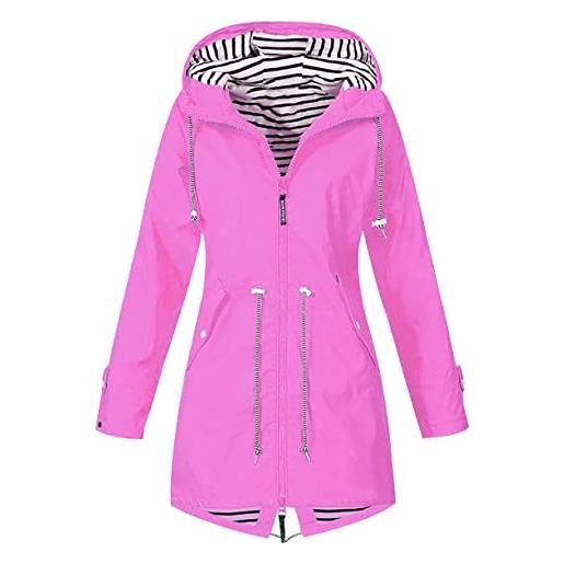 OADOBKICE giacca vento donna giacca donna manica lunga giacche impermeabili antipioggia giacca vento ripiegabile giacca leggera ad asciugatura rapida tasche cerniera viaggi bicicletta rosa rossa xxl