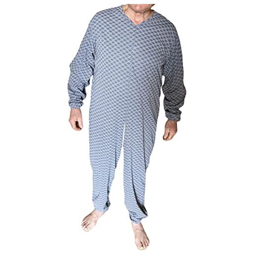 Generico pigiama intero anziano manica lunga zip posteriore 100% cotone leggero (s, grigio)