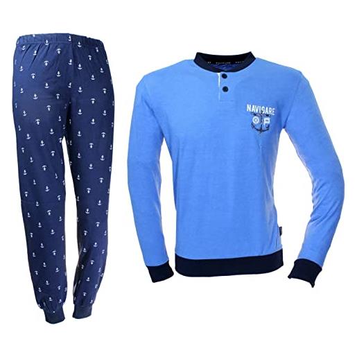 Navigare pigiama ragazzo cotone jersey manica lunga blu melange 215638 (12)