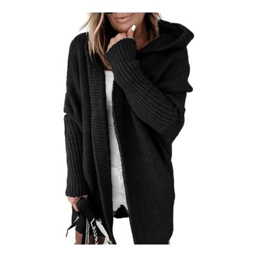 XinCDD cardigan donna lungo cappotto a maniche lunghe maglione con cappuccio maglione con cuciture posteriori elegante casual (xl, nero)