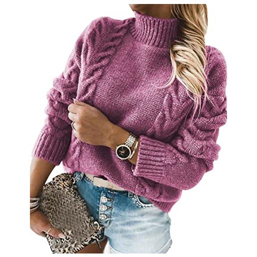 ORANDESIGNE maglione donna collo alto maglione casual pullover manica lunga casual moda tops in maglia maglione autunnale e invernale b viola xs
