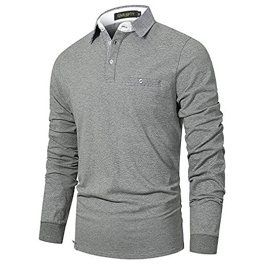 GNRSPTY polo manica lunga uomo cotone slim fit casual t-shirt uomo maglia elegante golf tennis magliette camicia, marina-0, xxl