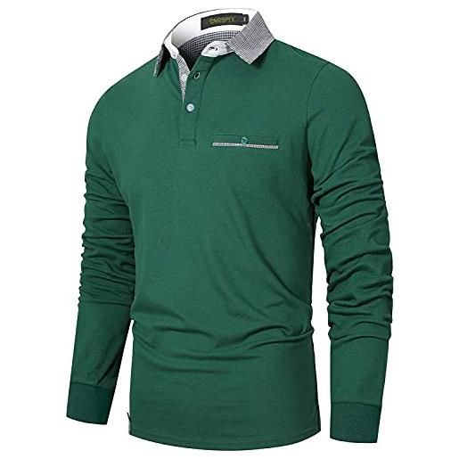 GNRSPTY polo manica lunga uomo cotone slim fit casual t-shirt uomo maglia elegante golf tennis magliette camicia, marina-0, m