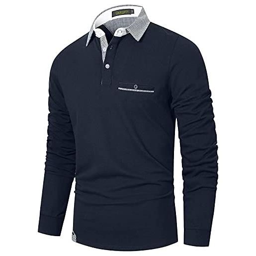 GNRSPTY polo manica lunga uomo cotone slim fit casual t-shirt uomo maglia elegante golf tennis magliette camicia, grigio, m
