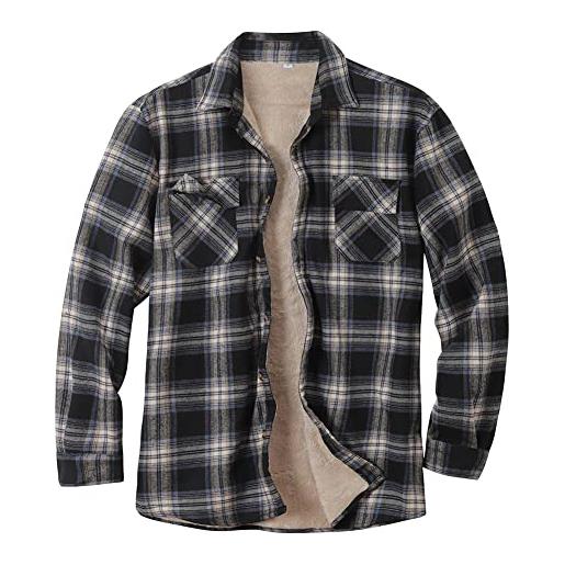 GUOCU uomo camicia in stile casual da boscaiolo flanella a quadri, camicia imbottita da lavoro plaid camicie termica manica lunga bottone giù camicie a quadri foderata in pile giacca cappotto invernale c l