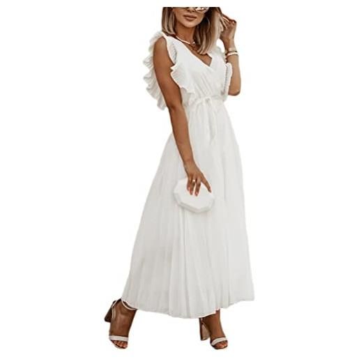 ORANDESIGNE vestiti della sera lungo da donna abito cerimonia in chiffon scollo a v abito da cocktail party a maniche corte b bianco xs