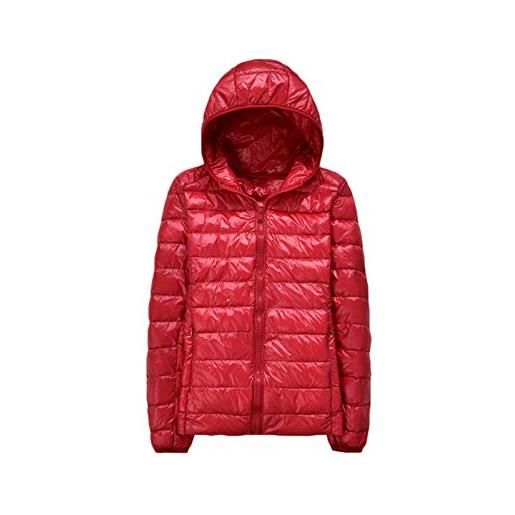 Minetom giacca da donna piumino corto cappotto invernale leggero e caldo impermeabile manica lunga imbottito parka con cappuccio rosso 50