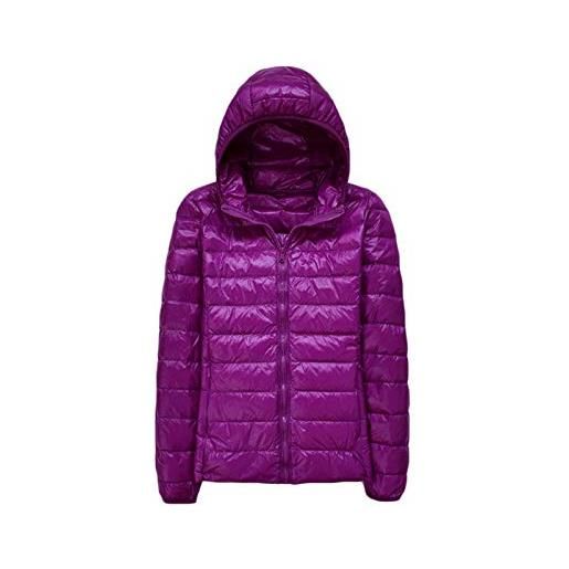 Minetom giacca da donna piumino corto cappotto invernale leggero e caldo impermeabile manica lunga imbottito parka con cappuccio viola 44