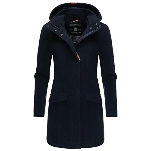 Marikoo leilaniaa - cappotto invernale da donna, effetto lana, con cappuccio rimovibile, taglie xs-xxl, blu navy, s