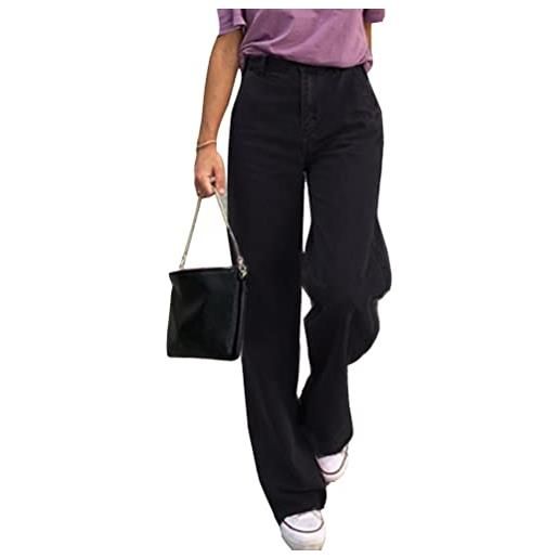 ORANDESIGNE jeans a vita alta da donna pantaloni a gamba larga streetwear stile y2k pantaloni vintage larghi a nero m