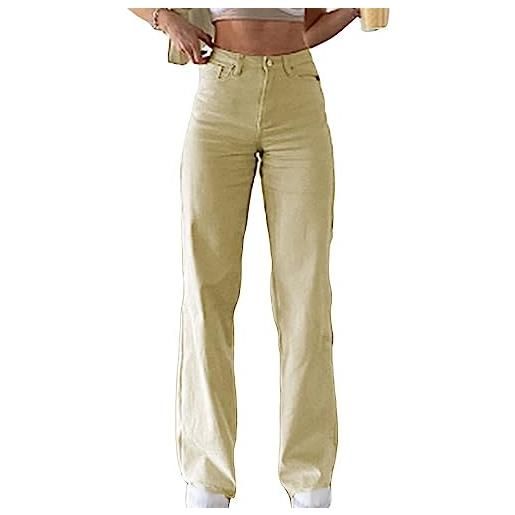 ORANDESIGNE pantaloni in denim da donna a vita alta y2k larghi elastico skinny jeans dritti patchwork a matita con tasche stile casual e moda a nero xxl