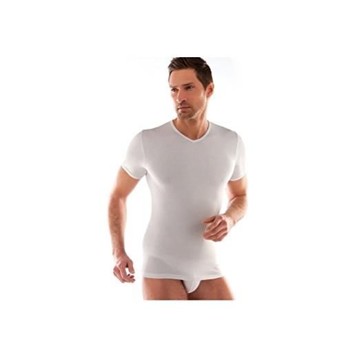 Liabel 3 t-shirt corpo uomo bianco caldo cotone mezza manica scollo a punta 02828/e53 (8/xxxl)