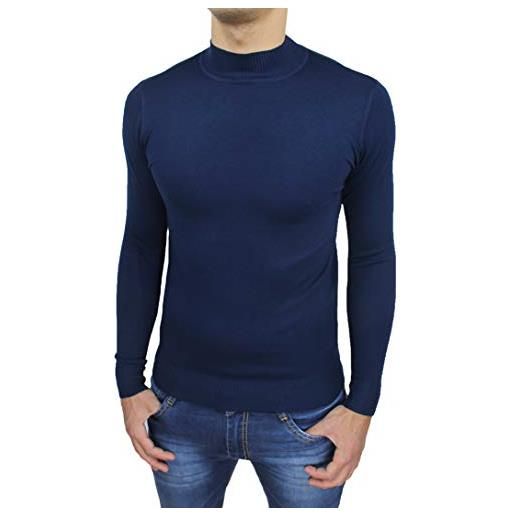 Evoga maglione lupetto uomo casual invernale slim fit aderente (xs, blu)