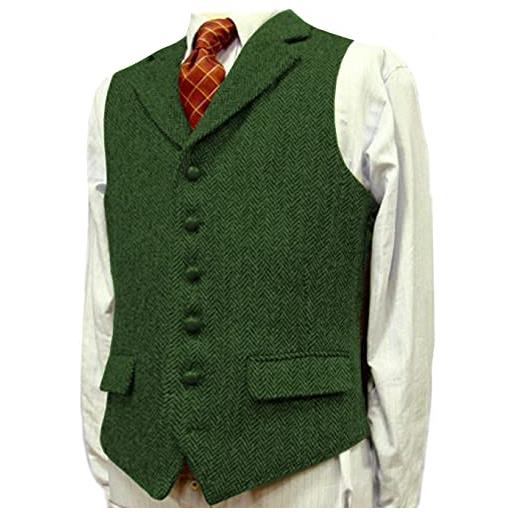 Solove-Suit gilet da abito da uomo elegante tweed panciotto classique smanicato revers cranté pour mariage(verde, l)