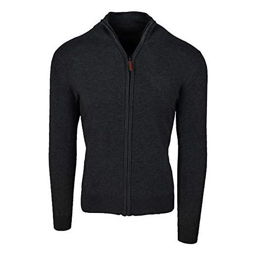Evoga cardigan maglione uomo class invernale con zip (3xl, girocollo nero con toppe)