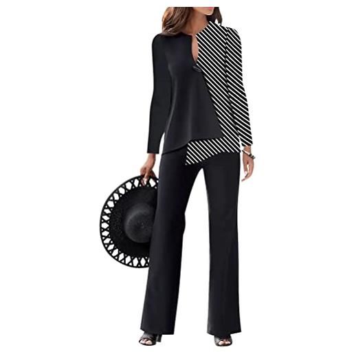Onsoyours donna tailleur pantalone completo patchwork shirts a maniche lunghe+ pantaloni con bottone ufficio da abito in due pezzi set per business e matrimoni nero xs