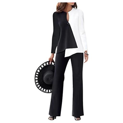 Onsoyours donna tailleur pantalone completo patchwork shirts a maniche lunghe+ pantaloni con bottone ufficio da abito in due pezzi set per business e matrimoni nero s