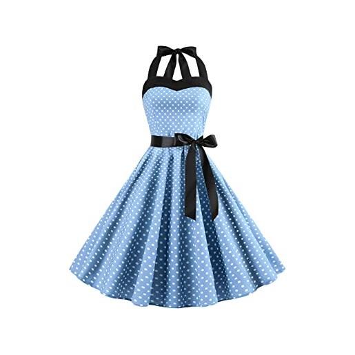 YMING donne 1950 halter neck abito da cocktail vintage elastic waist dress retro party abito swing prom dresses blu scuro s