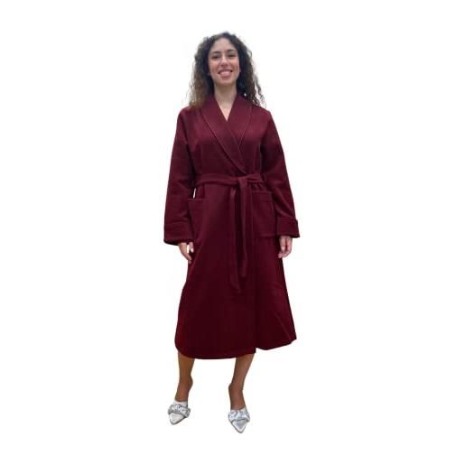 SGARLATA HOME vestaglia da donna in lana e cashmere modello scialle classico art. Vittoria (l, bordeaux)
