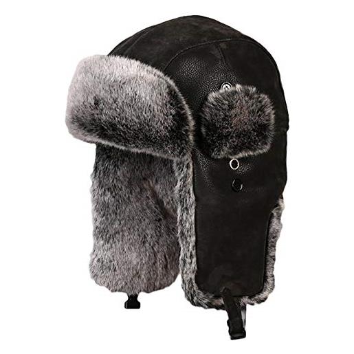 Insun unisex cappello da aviatore cappelli con pelliccia sintetica berretto antivento invernale nero 2 l circonferenza del cappello 58cm