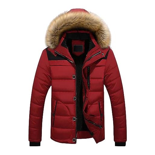 Minetom uomo cappotto invernale corto piumino caldo e spesso con cappuccio in pelliccia sintetica giacca outdoor giubbotto b cachi m