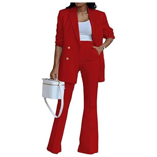 Vagbalena donna elegante vestito d'affari vestito d'ufficio pantaloni cappotto giacca due pezzi moda casual set pantaloni gamba larga vestito giacca (rosso, s)