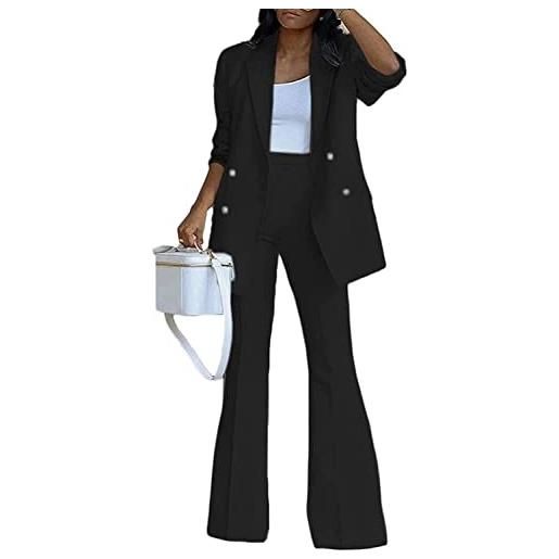 Vagbalena donna elegante vestito d'affari vestito d'ufficio pantaloni cappotto giacca due pezzi moda casual set pantaloni gamba larga vestito giacca (nero, l)