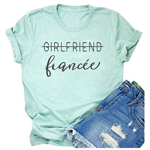 LANMERTREE t-shirt da donna con stampa divertente e scritta in lingua inglese "girlfriend fiancee", maglietta estiva con scollo a o - blu - m