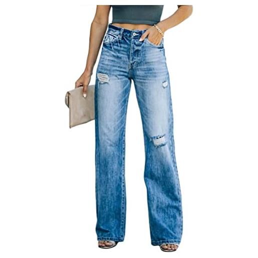 ORANDESIGNE jeans svasati donne jeans pantaloni in denim a vita media pantaloni dritti a gamba larga pantaloni vintage bootcut vita alta jeans a zampa di elefante flare pants d blu xl