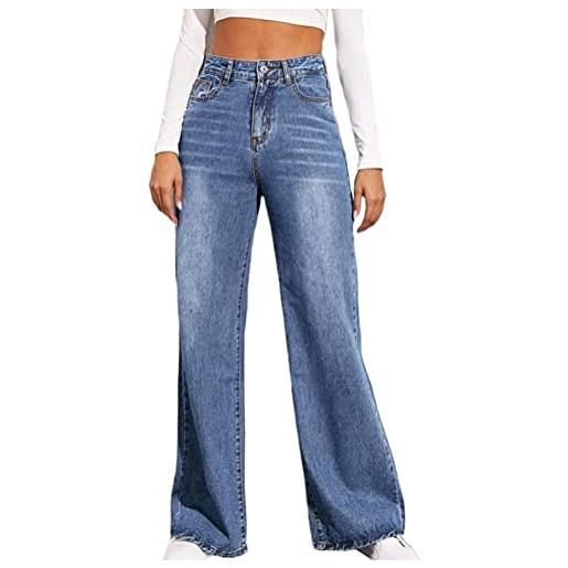 ORANDESIGNE jeans svasati donne jeans pantaloni in denim a vita media pantaloni dritti a gamba larga pantaloni vintage bootcut vita alta jeans a zampa di elefante flare pants a blu m
