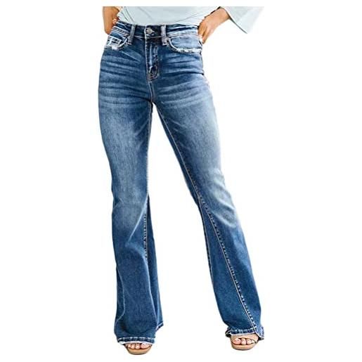 ORANDESIGNE jeans svasati donne jeans pantaloni in denim a vita media pantaloni dritti a gamba larga pantaloni vintage bootcut vita alta jeans a zampa di elefante flare pants c blu scuro 3xl