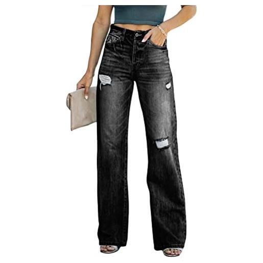 ORANDESIGNE jeans svasati donne jeans pantaloni in denim a vita media pantaloni dritti a gamba larga pantaloni vintage bootcut vita alta jeans a zampa di elefante flare pants f nero l